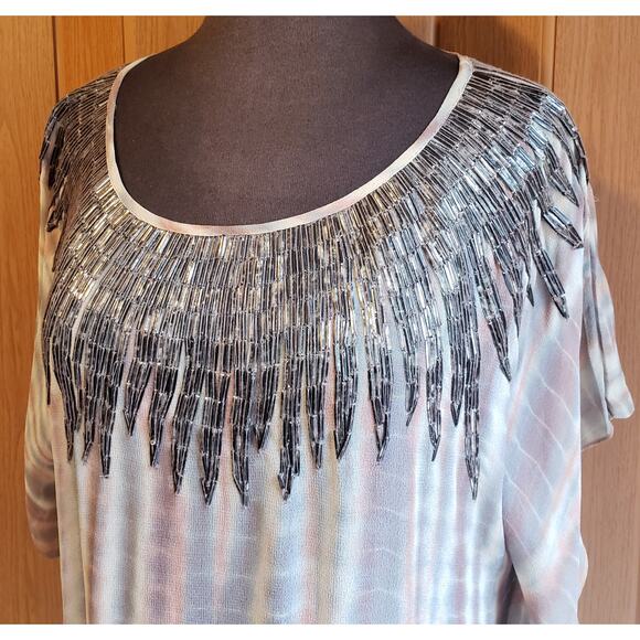 Velvet by graham and spencer size medium capped sleeve red & blue mesh blouse - Picture 2 of 6